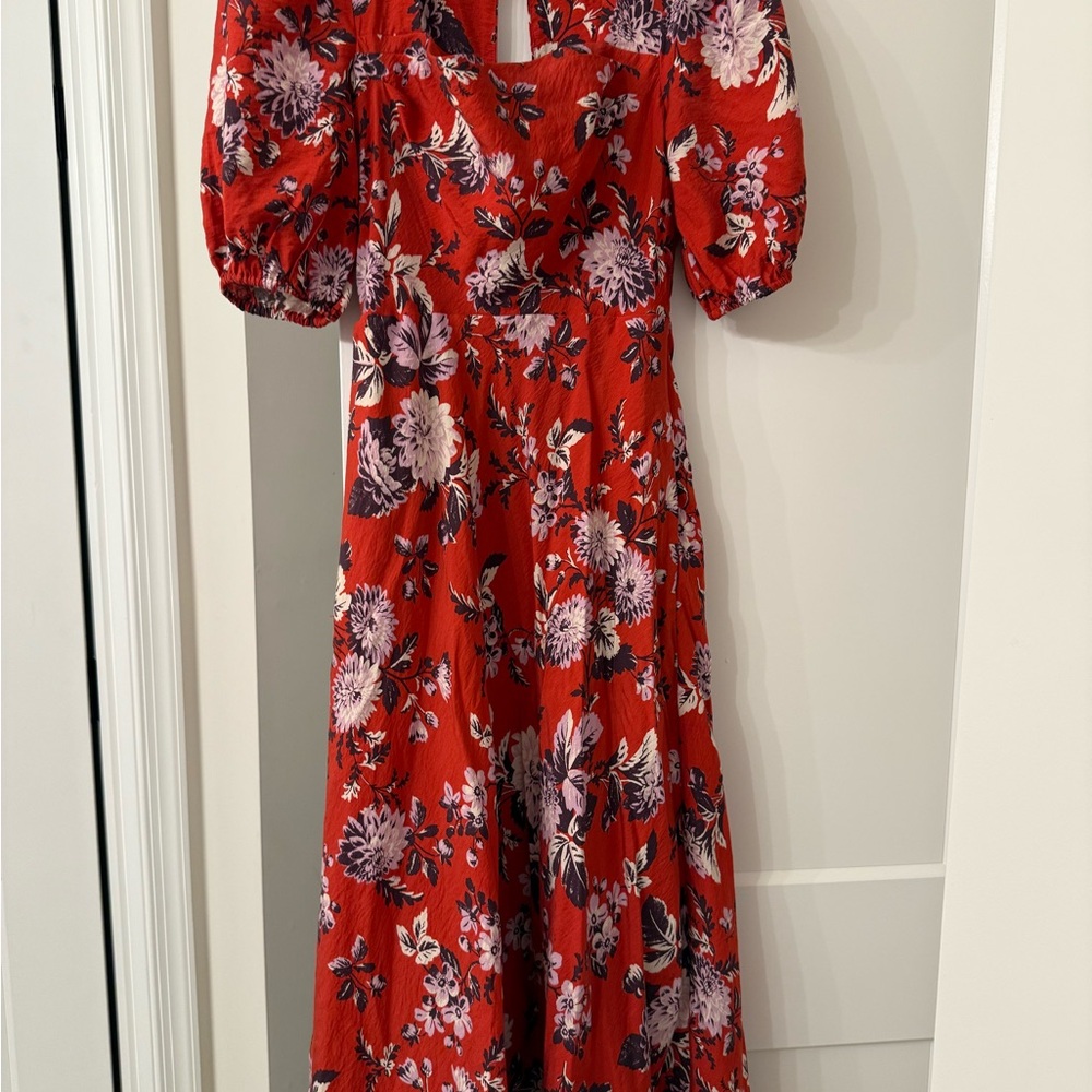 Maeve Red Puff Sleeve Sundress for Wedding Guest